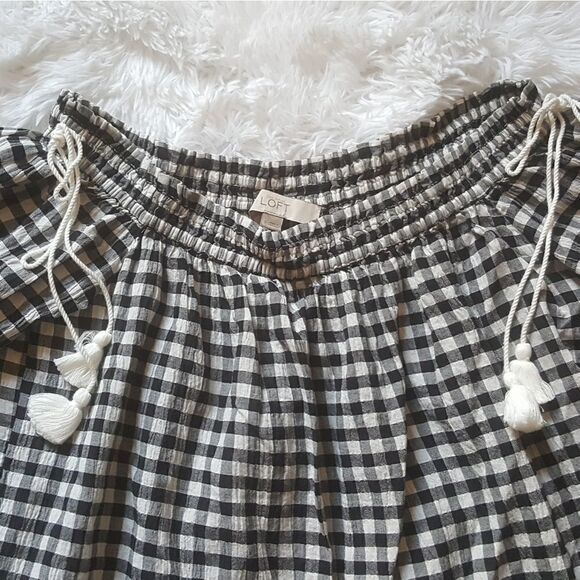 Loft Black and White Checkered Top with Tassels Size Small - Picture 5 of 5